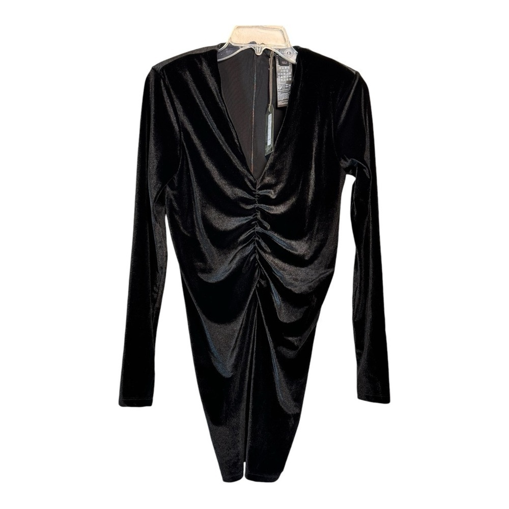 Allsaints Anya Velvet V-neck Mini Dress in Black NWT - Picture 2 of 6